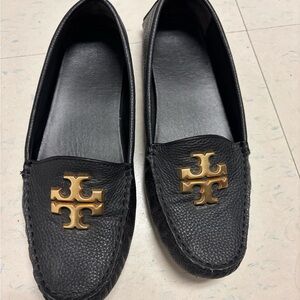 Tory Burch Black Loafers with Gold Emblem